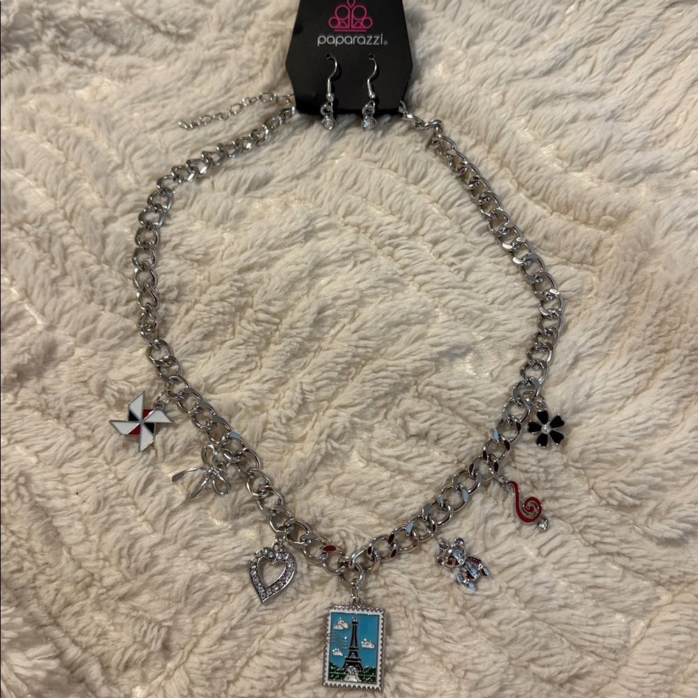 NWT Blue Paris Charm Necklace & Earrings Set(Last Set) - Picture 5 of 5